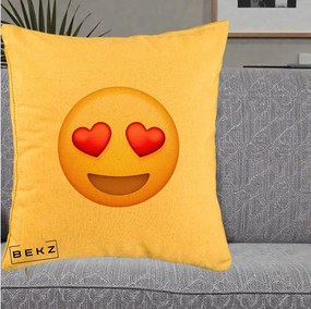 Perna Decorativa Emoji Inimi in Ochi, 40x40 cm, Galben, Husa Detasabila, Perna Inclusa, BEKZ®