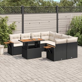 3273443 vidaXL Set mobilier de grădină cu perne, 9 piese, negru, poliratan