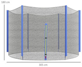 SPORTNOW Plasă Protecție Trambulină Rotundă 305cm cu 6 Stâlpi Drepti Rezistentă Negru/Albastru | Aosom Romania