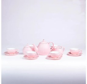 Set de cafea din porțelan, 15 piese, roz
