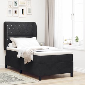 vidaXL Pat cu saltea cu arcuri Negru 90 x 190 cm, din catifea