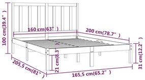Cadru de pat, alb, 160x200 cm, lemn masiv de pin Alb, 160 x 200 cm