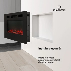 Klarstein Galeras, șemineu electric de perete și de încorporat, 1800 W, LED, 3 culori, temporizator