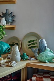 Set 4 farfurii rotunde din ceramică cu homar verde pictat, D21×H2 cm, „Hadden"