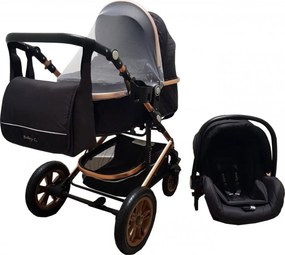 Carucior nou nascuti 3 in 1 Baby Care™ PRO 530 ,Cu geanta bebe, Cadru Aluminiu Gold, Amortizoare, Roti din cauciuc plin AVE, Landou, Scoica auto,