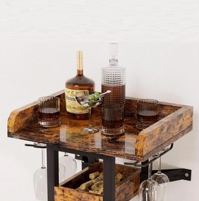 RVI201 - Rafturi Vin, 40 cm, depozitare vin, raft stil industrial, bucatarie, living, dining - Negru - Maro