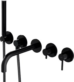 Baterie cada - dus incastrata Omnires Y 5 orificii negru cu corp ingropat si set de dus