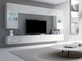 Mobilă pentru sufragerie Providence B105Alb lucios, Alb, Părți separate, Cu comodă tv, Cu componente suplimentare, PAL laminat, 300x43cm, 122 kg