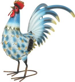 Outsunny Statuetă de cocoș pentru grădină, figură metalică, sculptură de cocoș în picioare 41 cm cu ancore de pământ, Multicolor | Aosom Romania