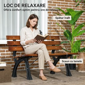 Outsunny Bancă cu 2 locuri, pentru grădină și terasă, fontă de aluminiu + lemn natural, 120 x 57 x 70 cm, Maro | Aosom Romania