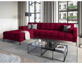 Colțar din catifea cu extensie pe partea stângă Cosmopolitan Design Bali, roșu