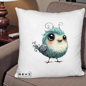 Perna Decorativa Pui Teal cu Aripioare Ornamentale, 40x40 cm, Alb Pufos, Husa Detasabila, Perna Inclusa, BEKZ®