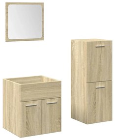 3324995 vidaXL Set mobilier de baie, 3 piese, stejar sonoma, lemn prelucrat