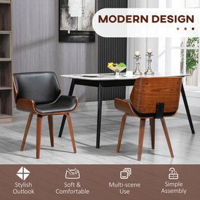 HOMCOM Set de 2 Scaune de Sufragerie Stil Vintage Îmbunătățite în Lemn și Piele Sintetică PU, Negru și Lemn | Aosom Romania