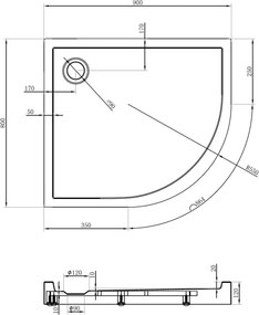 Mexen Flow+ cadă semicirculară asimetrică stânga 90 x 80 cm, luciu alb - 46Q108090LH