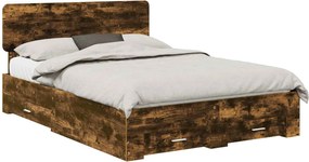 vidaXL Cadru de pat Stejar fumuriu 150 x 200 cm Lemn compozit