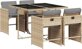 vidaXL Set mobilier pentru grădină, 5 piese, cu perne, bej, poliratan