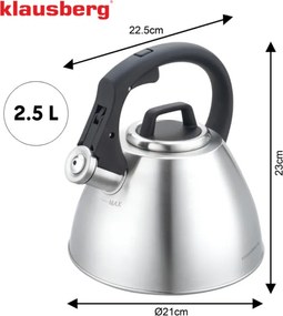 Fierbător fluierător Klausberg KB 7951, 2.5 l, Oțel inoxidabil, Mâner termoizolant, Inducție, Onix mat