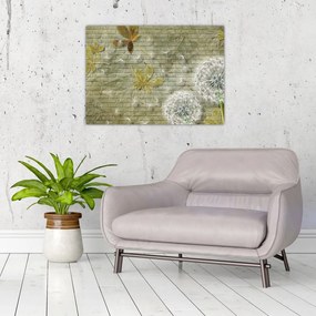 Tablou pe sticlă - Păpădii suflate de vânt (70x50 cm)