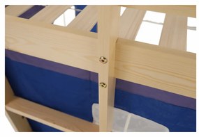 Pat înălţat cu masă PC, lemn de pin/albastru, ALZENA