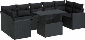vidaXL Set mobilier de grădină cu perne, 8 piese, negru, poliratan