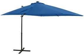 Umbrela suspendata cu stalp si LED-uri, albastru azuriu, 250 cm