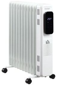 Radiator cu Ulei 11 Elementi, 3 Nivele de Incalzire, Timer si Temperatura Reglabila, 50.5x24x63cm, Alb HOMCOM | Aosom RO