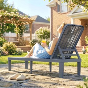 Outsunny Șezlong reclinabil de grădină exterior cu spătar reglabil în 4 poziții și cadru din PP 191x55x35,5 cm Gri închis | Aosom Romania