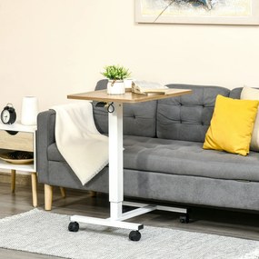 HOMCOM Birou reglabil în înălțime cu 4 roți tip C 65 cm x 48 cm x 70-110 cm, Natură + Alb | Aosom Romania