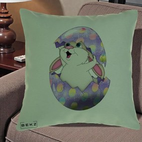 Perna Decorativa Iepuras din Ou de Pasti, 40x40 cm, Verde, Husa Detasabila, Perna Inclusa, BEKZ®