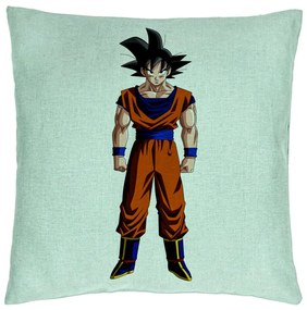 Perna Decorativa cu Dragonball Goku, 40x40 cm, Verde Menta, Husa Detasabila, Burduf