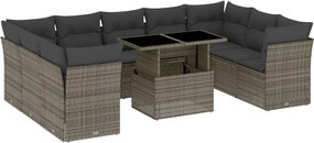 vidaXL Set mobilier de grădină cu perne, 10 piese, gri, poliratan