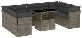 3266820 vidaXL Set mobilier de grădină cu perne, 10 piese, gri, poliratan