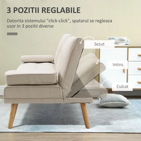 HOMCOM Canapea extensibila extensibila cu 3 locuri in stil scandinav, cu 2 cotiere detasabile si tapiterie, bej | Aosom Romania