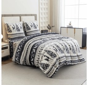 Set lenjerie cocolino WINTER DEER gri + cearsaf Cocolino microplus cu elastic SOFT 90x200 cm alb, pat de o persoana