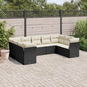 vidaXL Set mobilier de grădină cu perne, 9 piese, negru, poliratan