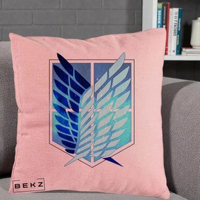 Perna Personalizata Attack on Titan Wings of Freedom, 40x40 cm, Roz, Husa Detasabila, Perna Inclusa, BEKZ®