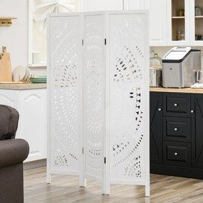 HOMCOM Paravan Interior cu 3 Panouri, Separator Pliabil de Interior, din Lemn Cioplit, 120x170 cm, Alb | Aosom Romania