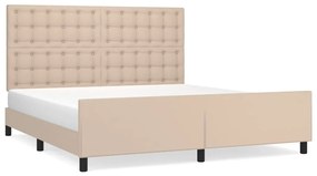 Cadru de pat cu tablie, cappuccino, 180x200 cm, piele ecologica Cappuccino, 180 x 200 cm, Nasturi de tapiterie