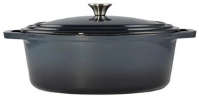 Oală ovală din fontă emailată cu capac 32 cm, 6L – Perfect Home 92142, albastru-gri, pentru cuptor și preparate cu gătire lentă