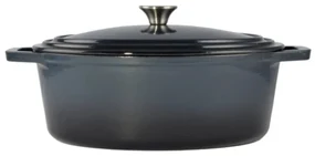 Oală ovală din fontă emailată cu capac 32 cm, 6L – Perfect Home 92142, albastru-gri, pentru cuptor și preparate cu gătire lentă
