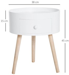 HOMCOM Masa de cafea cu sertar, rotundă, design scandinav, margine de protecție, lemn, Ø38 x H45 cm, Alb | Aosom Romania
