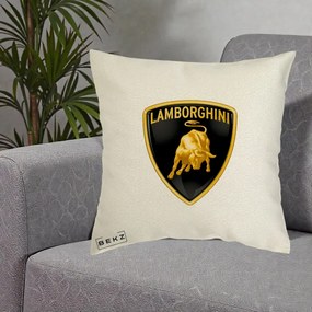 Perna Personalizata cu emblema Lamborghini, 40x40 cm, Ecru, Husa Detasabila, Perna Inclusa, BEKZ®