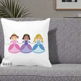 Perna Personalizata Printese Diverse Ilustratie, 40x40 cm, Alba Mata, Husa Detasabila, Perna Inclusa, BEKZ®