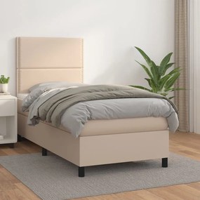 3142754 vidaXL Pat box spring cu saltea, cappuccino, 80x200 cm piele ecologică