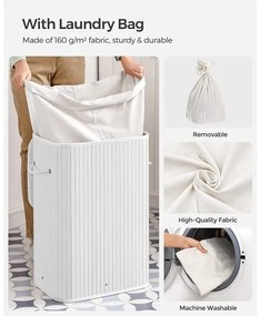 Cos De Rufe Cu 3 Manere Din Bambus, Pliabil, Alb, 40 Cm