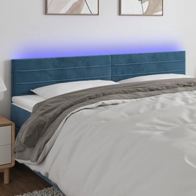 3121816 vidaXL Tăblie de pat cu LED, albastru închis, 180x5x78/88 cm, catifea