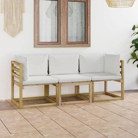 3064995 vidaXL Canapea de grădină cu 3 locuri cu perne crem