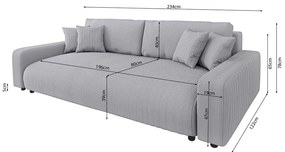 Canapea gri deschis extensibilă, cu spațiu de depozitare, cu tapițerie din catifea reiată 234 cm Sara – Ropez