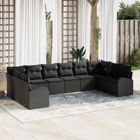 vidaXL Set de grădină cu 10 piese cu perne din rattan poliratan negru